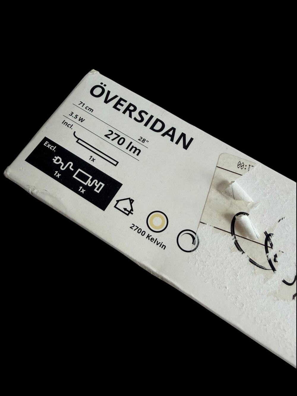 New IKEA OVERSIDAN LED Wardrobe Lighting Strip w Sensor. White 71 cm (28").